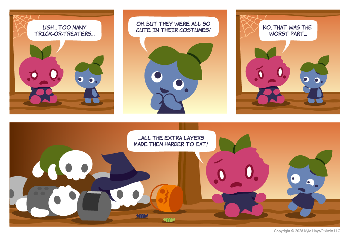 Appley eats too many Halloween treats