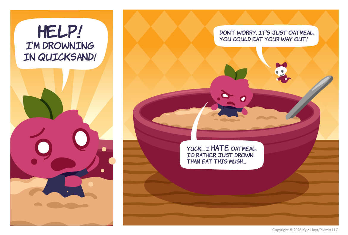 Appley eats her oatmeal